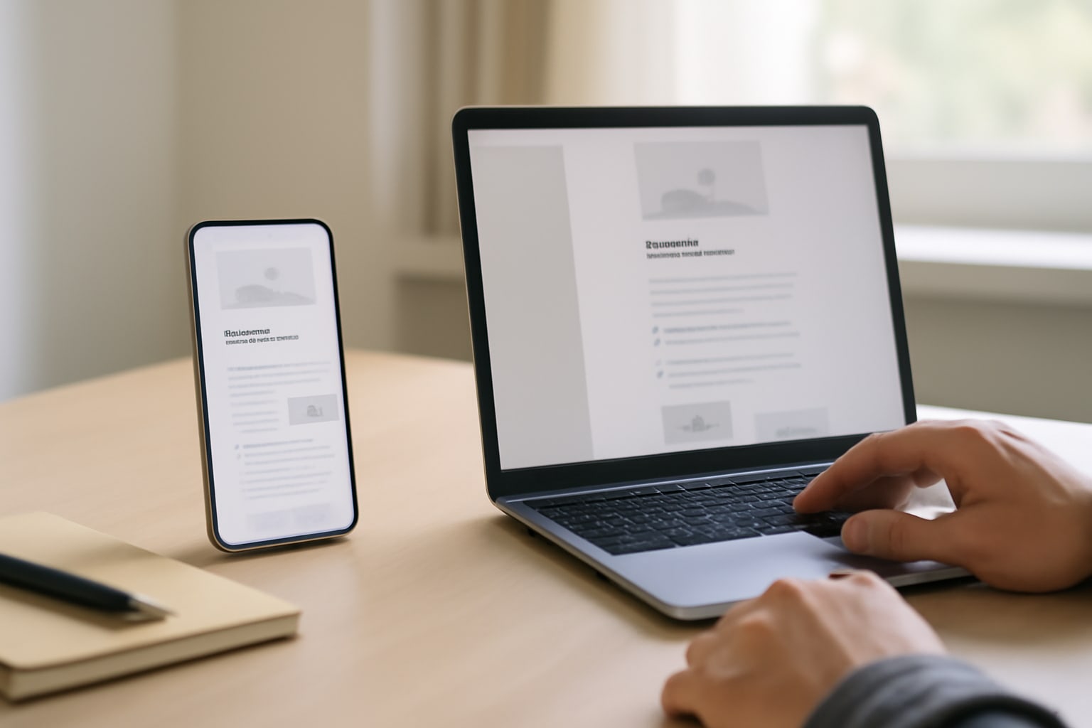 A mobile-friendly one-page website being reviewed on a phone and laptop
